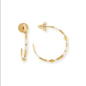 Tory Burch Oro Striped Hoop Earrings, Gold/Ivory